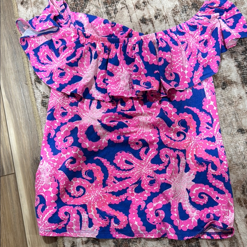 Pink and Blue Off-Shoulder Top